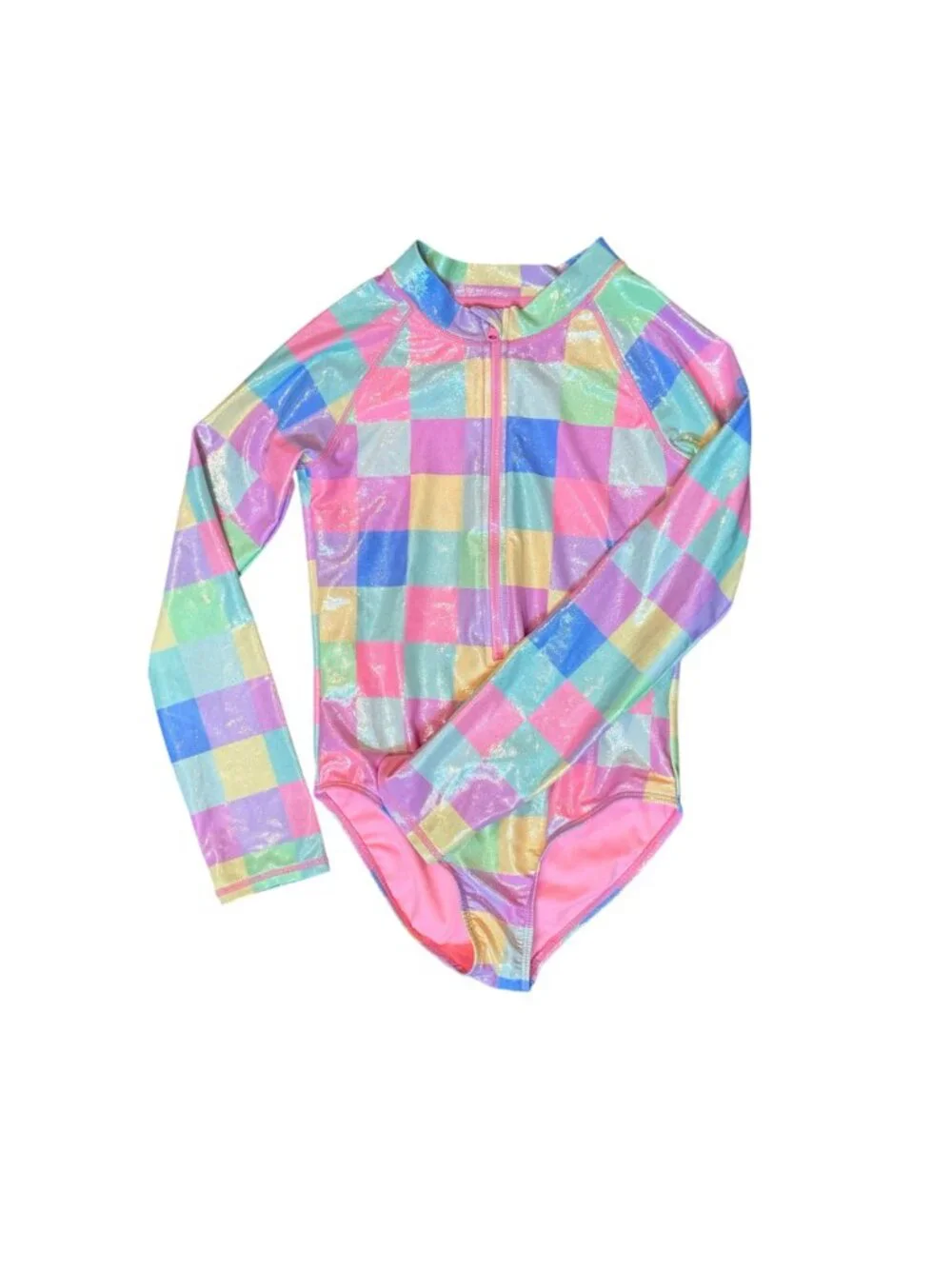 BMAGICAL Girls Swim Rashguard Size 8 Pink Plaid
